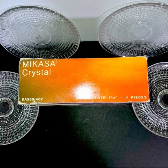 Mikasa Walther Crystal Germany 4 Salad Plates Symphony Pattern Original Box VTG - Picture 3 of 6